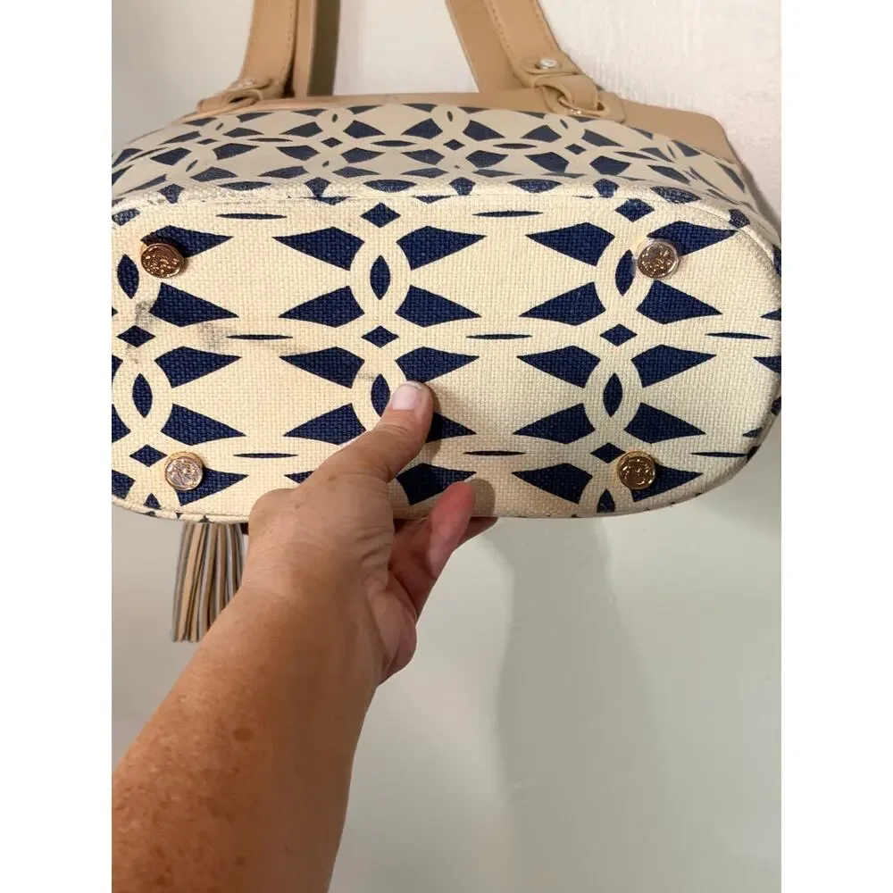 Spartina 449 Tybrisa Day Tote Navy Ivory Geometric Top Handle Purse